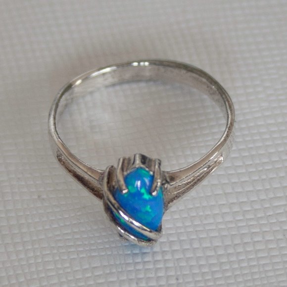 Vintage Blue Opal 925 Sterling Silver Ring Size 6.5, Stamped 925, Everyday Ring - Picture 3 of 5